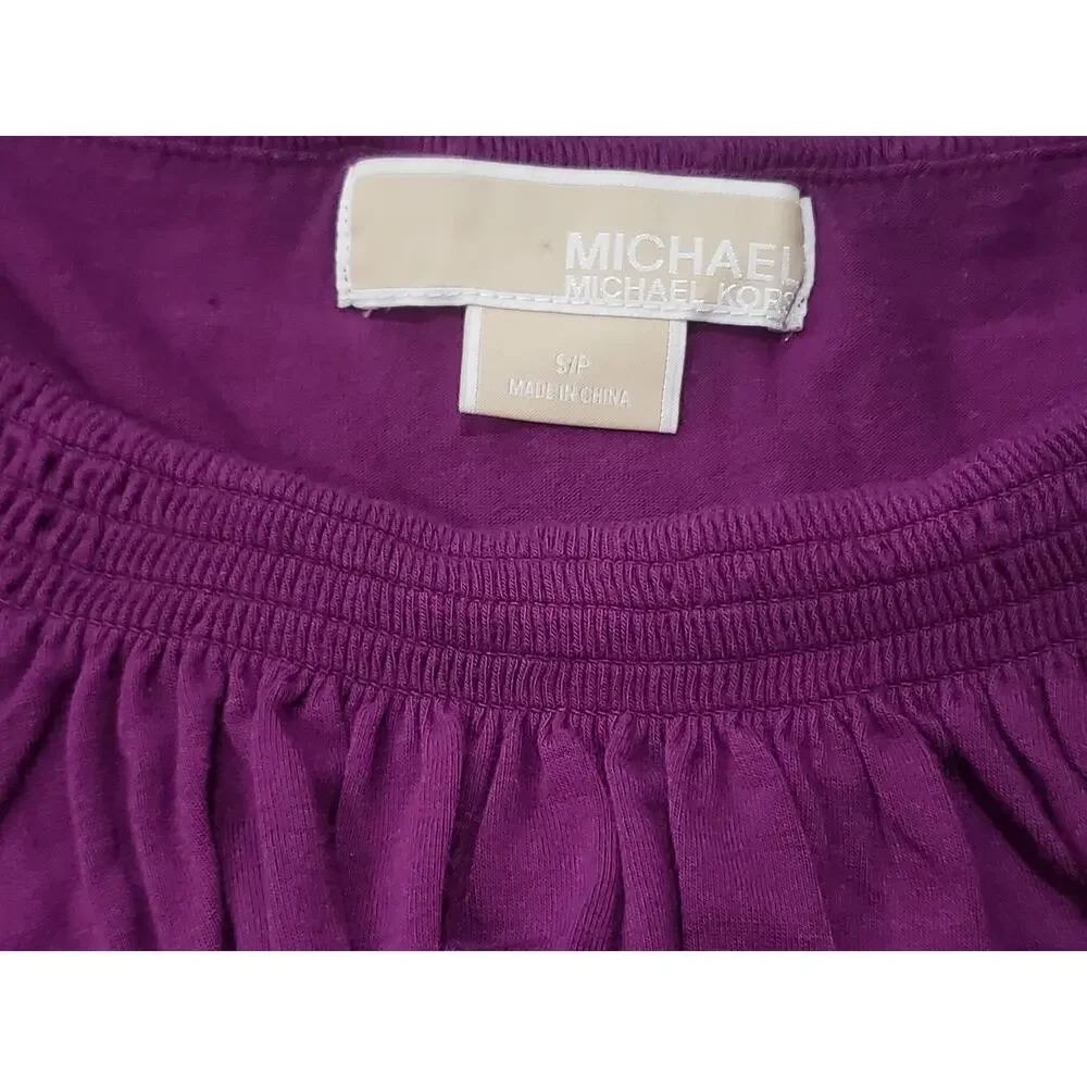 Michael Kors Purple Ruffled Shaw Short Sleeve Blouse Crew Neck Shirt